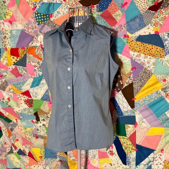 Vintage  top shirt button up collared  90s | S -M |  chambray blue 1990s soft co - Picture 1 of 9